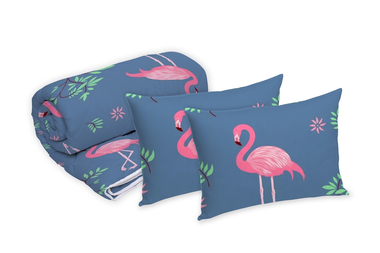 Set Alcam 2 perne microfibra 50x70 cm si pilota matlasata 180x200 cm, Pink Flamingo - imagine 5